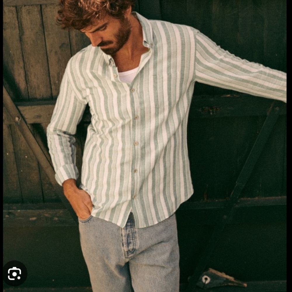 Octobre collection (sezane) Green and White Striped Casual Shirt